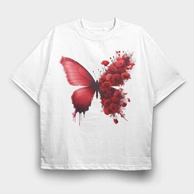 Red Butterfly Floral, Tricou Oversize Barbati (Unisex)