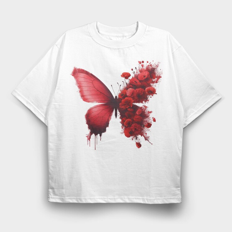 Red Butterfly Floral, Tricou Oversize Barbati (Unisex)