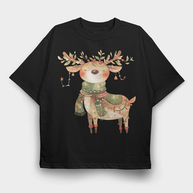 Reindeer Christmas Hat, Tricou Oversize Barbati (Unisex)