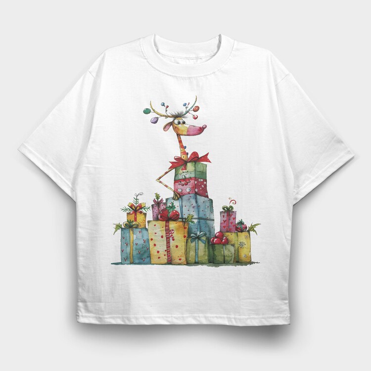 Reindeer Gift Stack, Tricou Oversize Barbati (Unisex)
