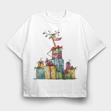 Reindeer Gifts Stack, Tricou Oversize Barbati (Unisex)