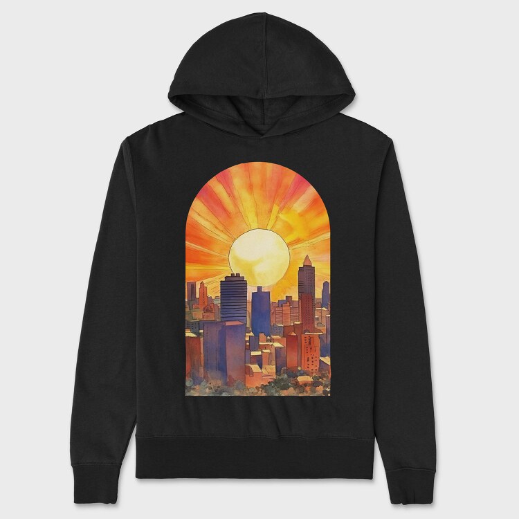 Retro City Sunset, Hanorac Oversize Barbati (Unisex)