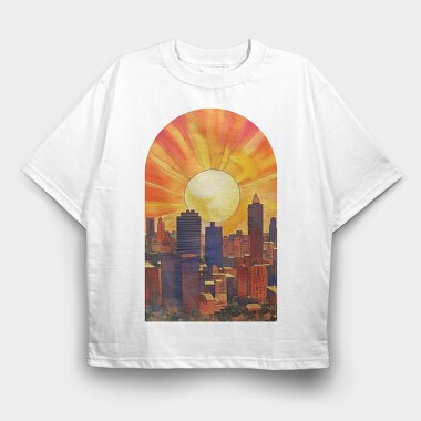 Retro City Sunset, Tricou Oversize Barbati (Unisex)