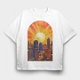 Retro City Sunset, Tricou Oversize Barbati (Unisex)