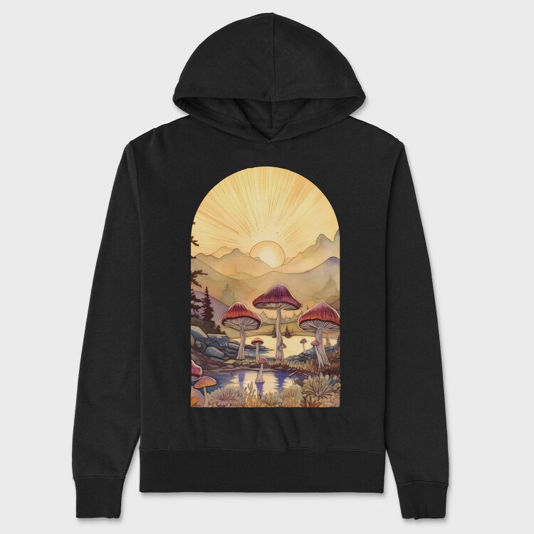 Retro Mushroom Sunset, Hanorac Oversize Barbati (Unisex)