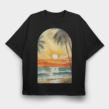 Retro Ocean Sunset, Tricou Oversize Barbati (Unisex)