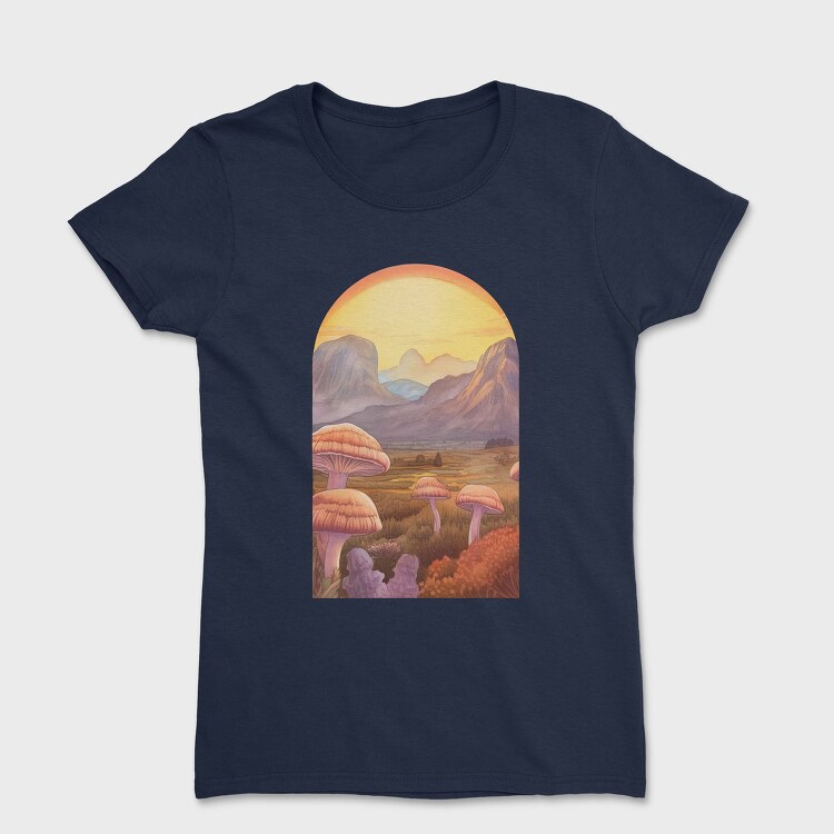 Retro Sunset Mushrooms, Tricou Femei