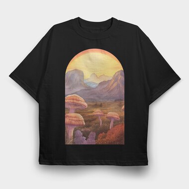 Retro Sunset Mushrooms, Tricou Oversize Barbati (Unisex)