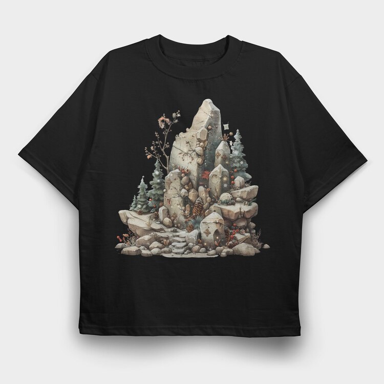 Rock Christmas Garden, Tricou Oversize Barbati (Unisex)