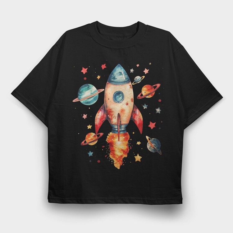 Rocket Space Planets, Tricou Oversize Barbati (Unisex)