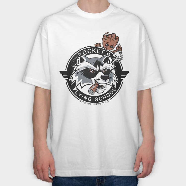 Rocket Raccoon School, Tricou Oversize Barbati (Unisex)