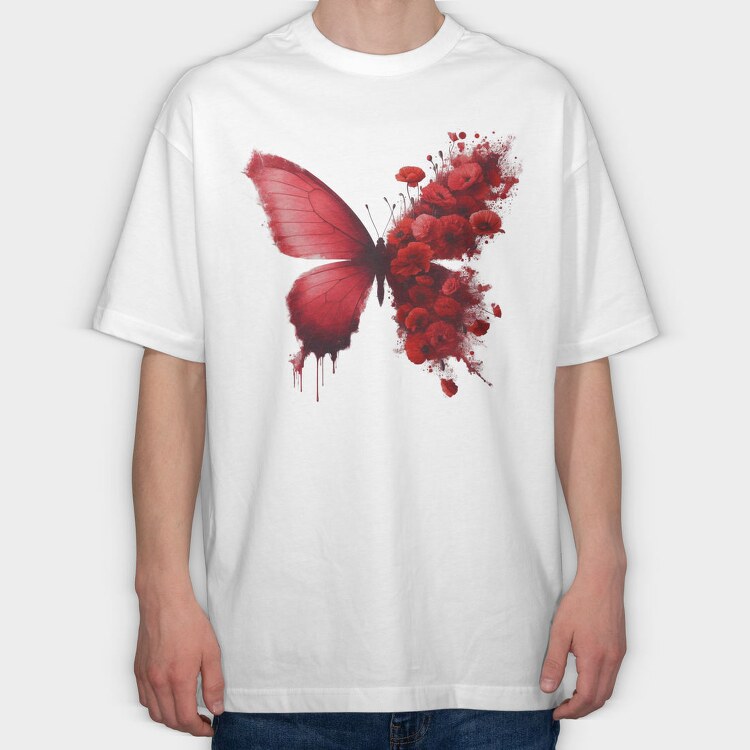 Red Butterfly Floral, Tricou Oversize Barbati (Unisex)