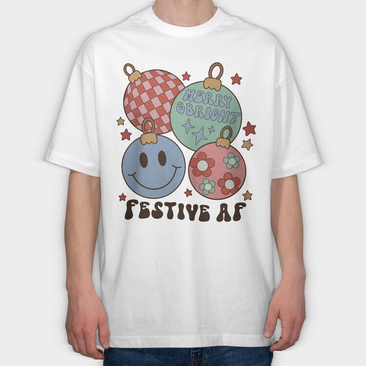 Retro Christmas Balls, Tricou Oversize Barbati (Unisex)