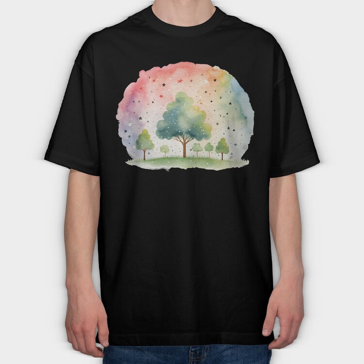Rainbow Trees Stars, Tricou Oversize Barbati (Unisex)