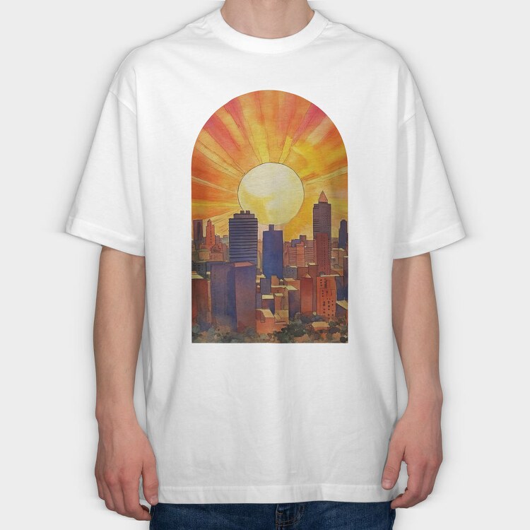 Retro City Sunset, Tricou Oversize Barbati (Unisex)