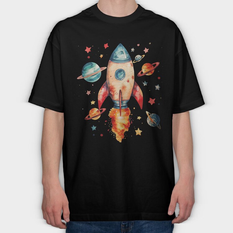 Rocket Space Planets, Tricou Oversize Barbati (Unisex)