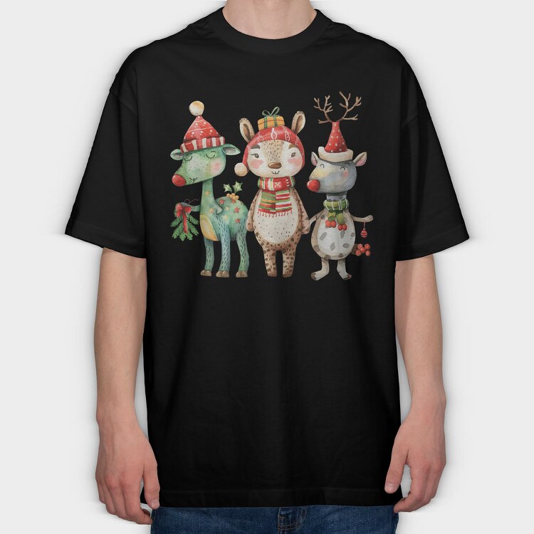 Reindeer Friends Christmas, Tricou Oversize Barbati (Unisex)