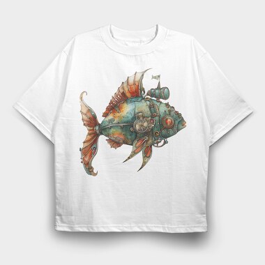 Rusty Steampunk Fish, Tricou Oversize Barbati (Unisex)