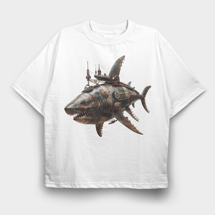 Rusty Steampunk Shark, Tricou Oversize Barbati (Unisex)