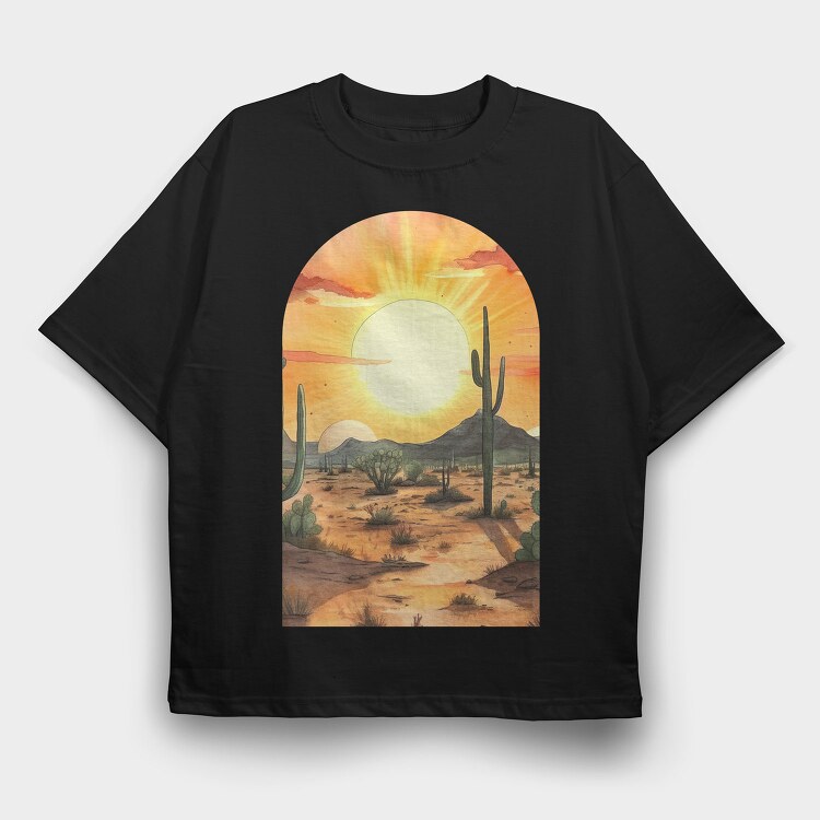Saguaro Sunrise Repose, Tricou Oversize Barbati (Unisex)
