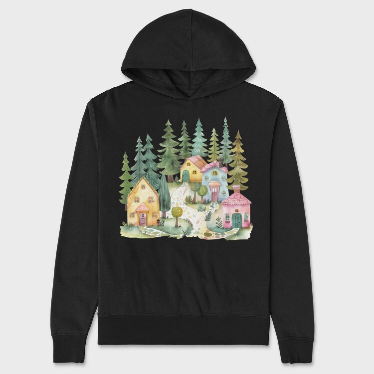 Scandinavian Cottage Landscape, Hanorac Oversize Barbati (Unisex)
