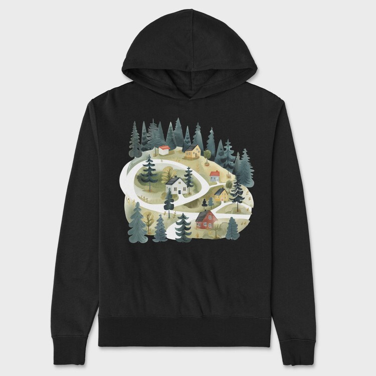 Scandinavian Cottage Night, Hanorac Oversize Barbati (Unisex)