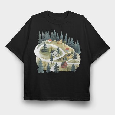 Scandinavian Cottage Night, Tricou Oversize Barbati (Unisex)