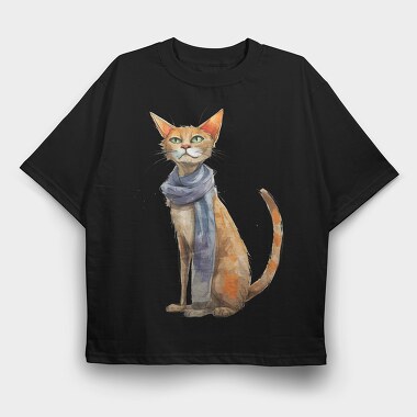 Scarf Cat Sitting, Tricou Oversize Barbati (Unisex)