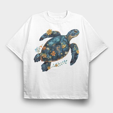 Sea Turtle Floral, Tricou Oversize Barbati (Unisex)
