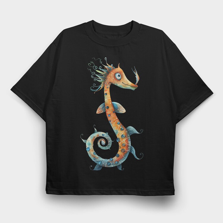 Seahorse Spiral Tail, Tricou Oversize Barbati (Unisex)