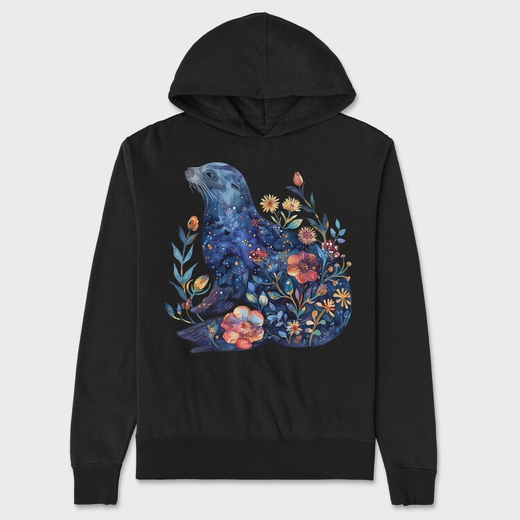 Seal Floral Night, Hanorac Oversize Barbati (Unisex)