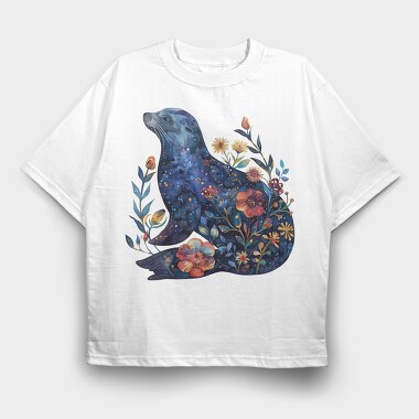 Seal Floral Night, Tricou Oversize Barbati (Unisex)