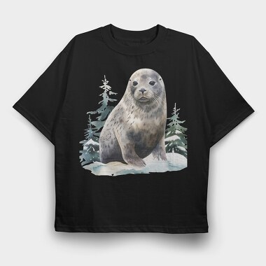 Seal In Snow, Tricou Oversize Barbati (Unisex)