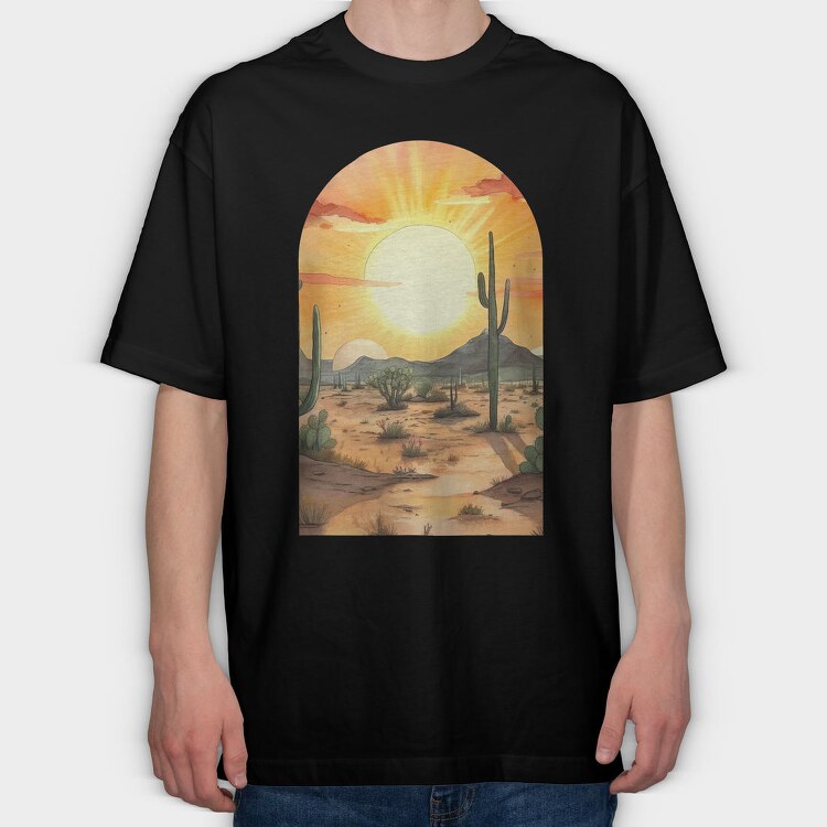 Saguaro Sunrise Repose, Tricou Oversize Barbati (Unisex)