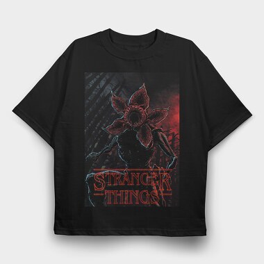 Stranger Things Flower Red, Tricou Oversize Barbati (Unisex)