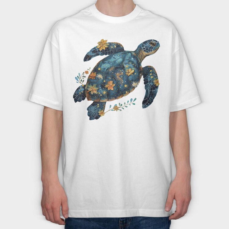 Sea Turtle Floral, Tricou Oversize Barbati (Unisex)