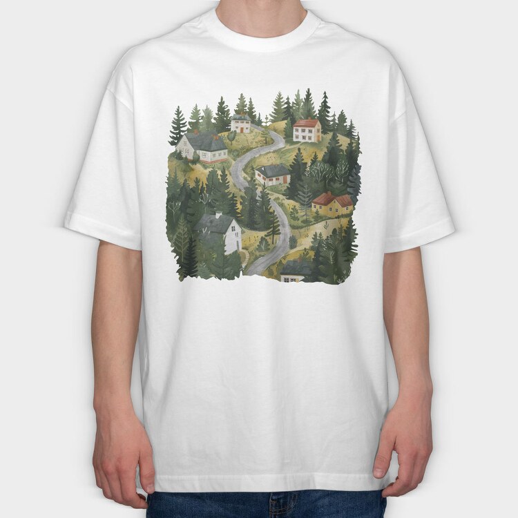 Scandinavian Houses Nature, Tricou Oversize Barbati (Unisex)