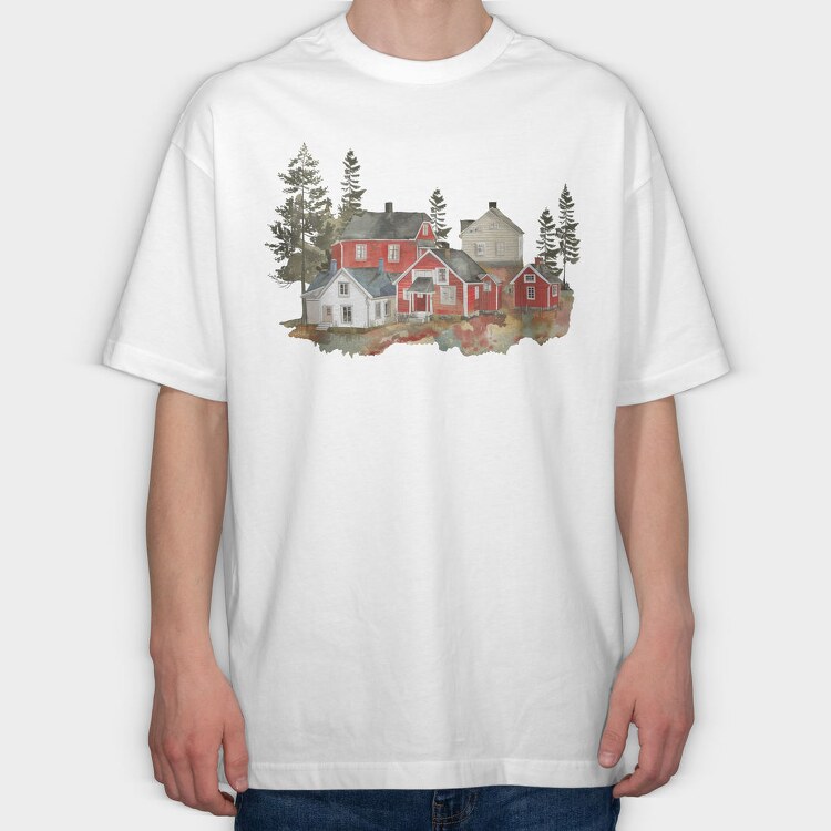 Scandinavian Houses Night, Tricou Oversize Barbati (Unisex)