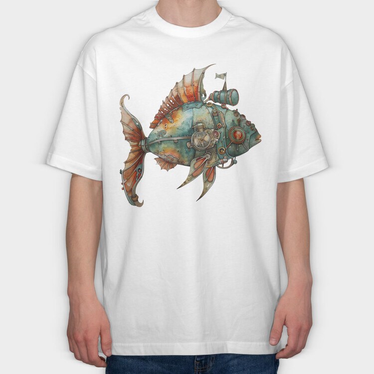 Rusty Steampunk Fish, Tricou Oversize Barbati (Unisex)