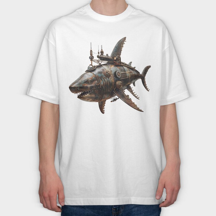 Rusty Steampunk Shark, Tricou Oversize Barbati (Unisex)