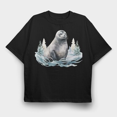 Seal Winter Snow, Tricou Oversize Barbati (Unisex)