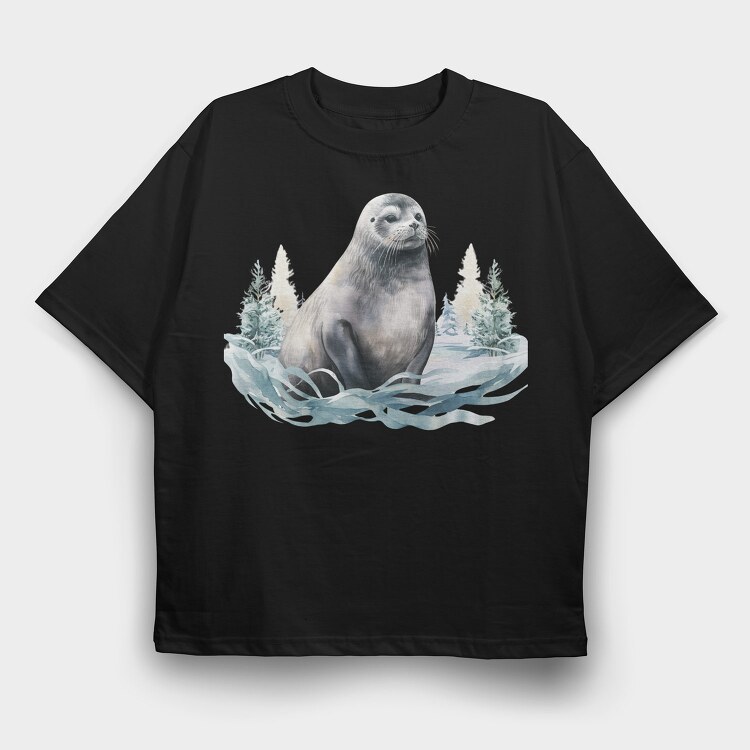 Seal Winter Snow, Tricou Oversize Barbati (Unisex)