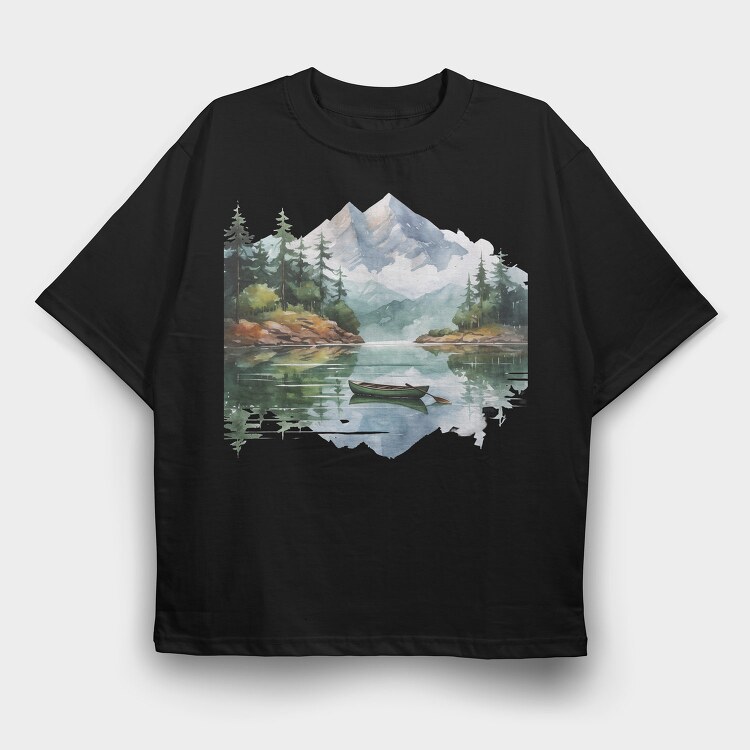 Serene Peaks Reflection, Tricou Oversize Barbati (Unisex)