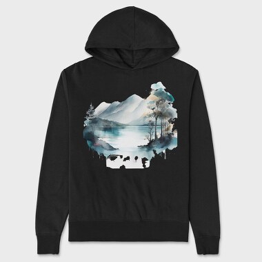 Serenity Mountain Lake, Hanorac Oversize Barbati (Unisex)