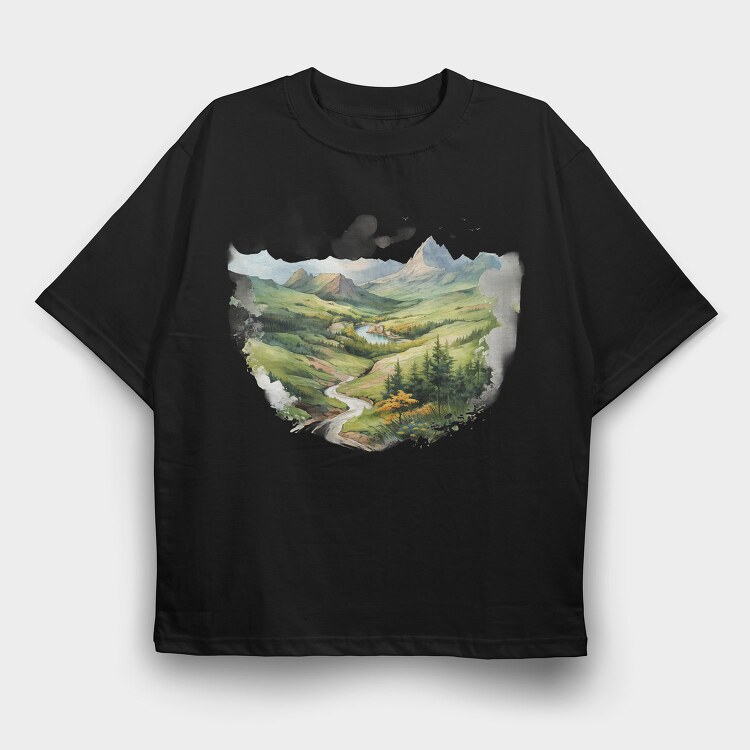 Serenity Mountain River, Tricou Oversize Barbati (Unisex)