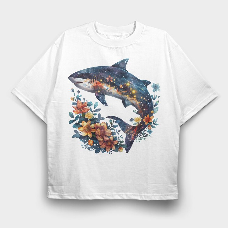 Shark Floral Glow, Tricou Oversize Barbati (Unisex)