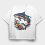Shark Floral Glow, Tricou Oversize Barbati (Unisex)