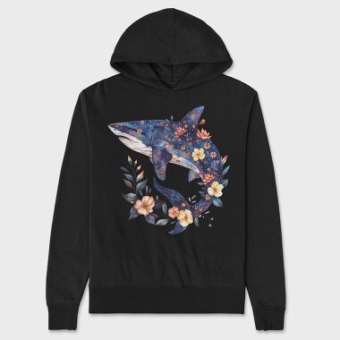 Shark Floral Night, Hanorac Oversize Barbati (Unisex)
