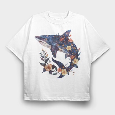 Shark Floral Night, Tricou Oversize Barbati (Unisex)
