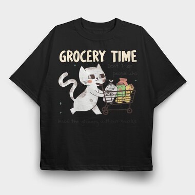 Shopping Cart Cat Grocery, Tricou Oversize Barbati (Unisex)